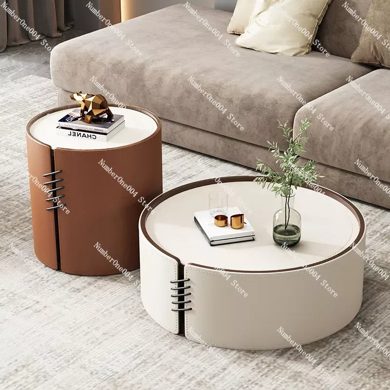 Center Table Modern Coffee Tables Living Room Round Tea Table Combination Nordic Leather  Luxury Furniture Decor Set