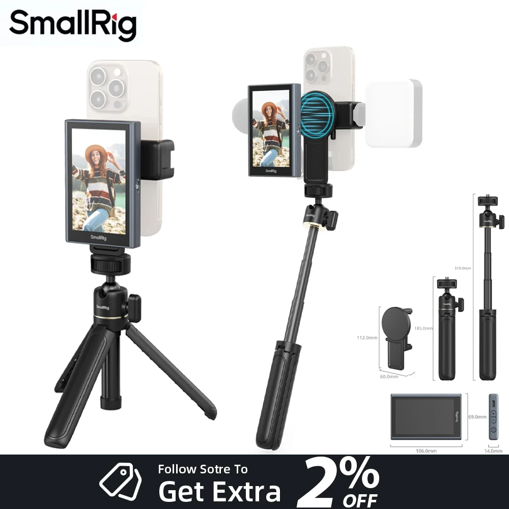 

SmallRig Wireless Video Monitor for Phone (Vlog Kit) for iPhone 17 Sync Rear Camera w/Magnetic Phone Holder Clip Remote