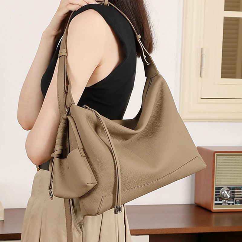 

Burminsa Luxury Cowhide Genuine Leather Hobo Shoulder Bags 2025 Trend Designer Commuting Messenger Bags Crescent Ladies Handbags