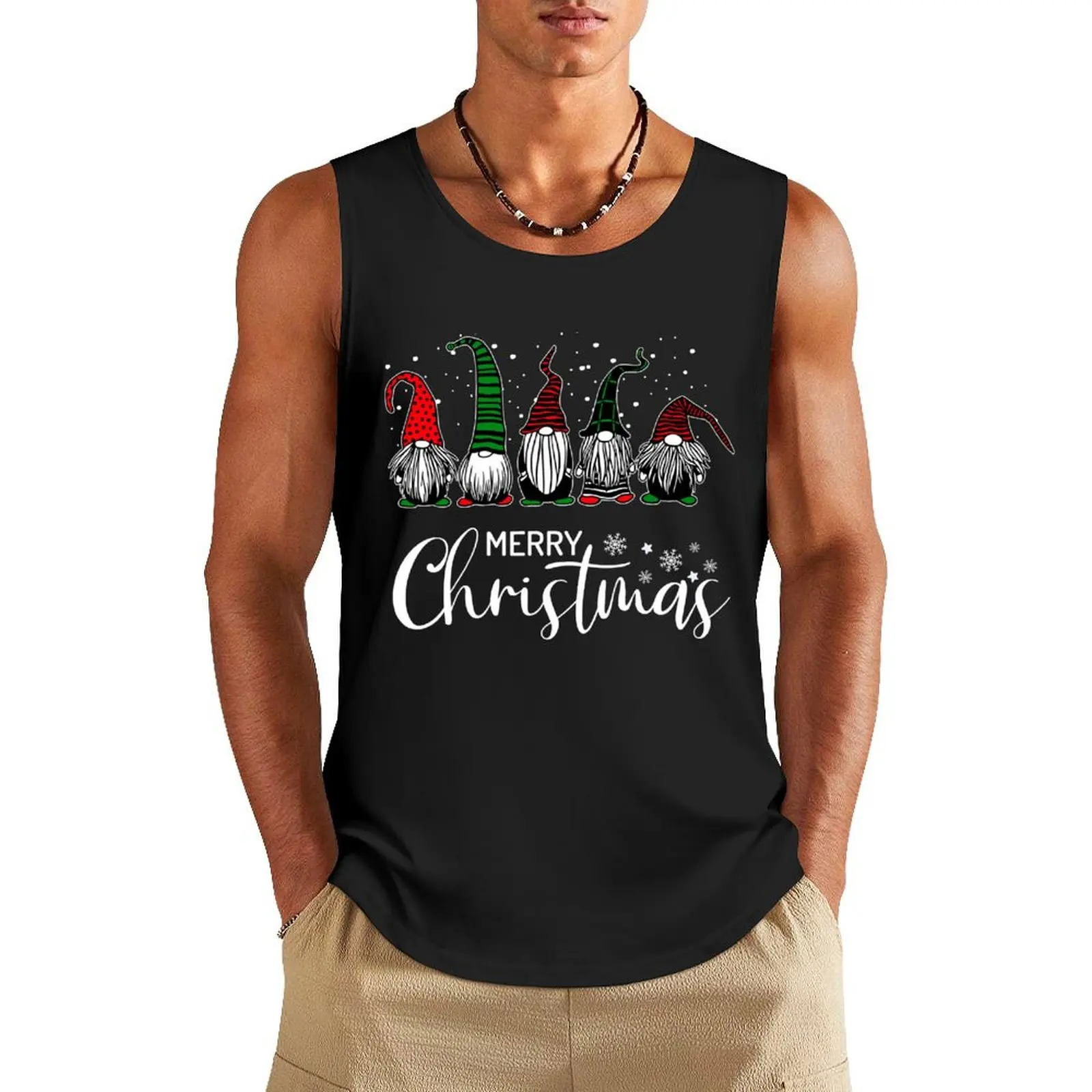 

Cute Xmas Gnomes In Plaid Hats Merry Christmas Gift Fabulous Gnome Graphic Tank Top Gym wear Vest