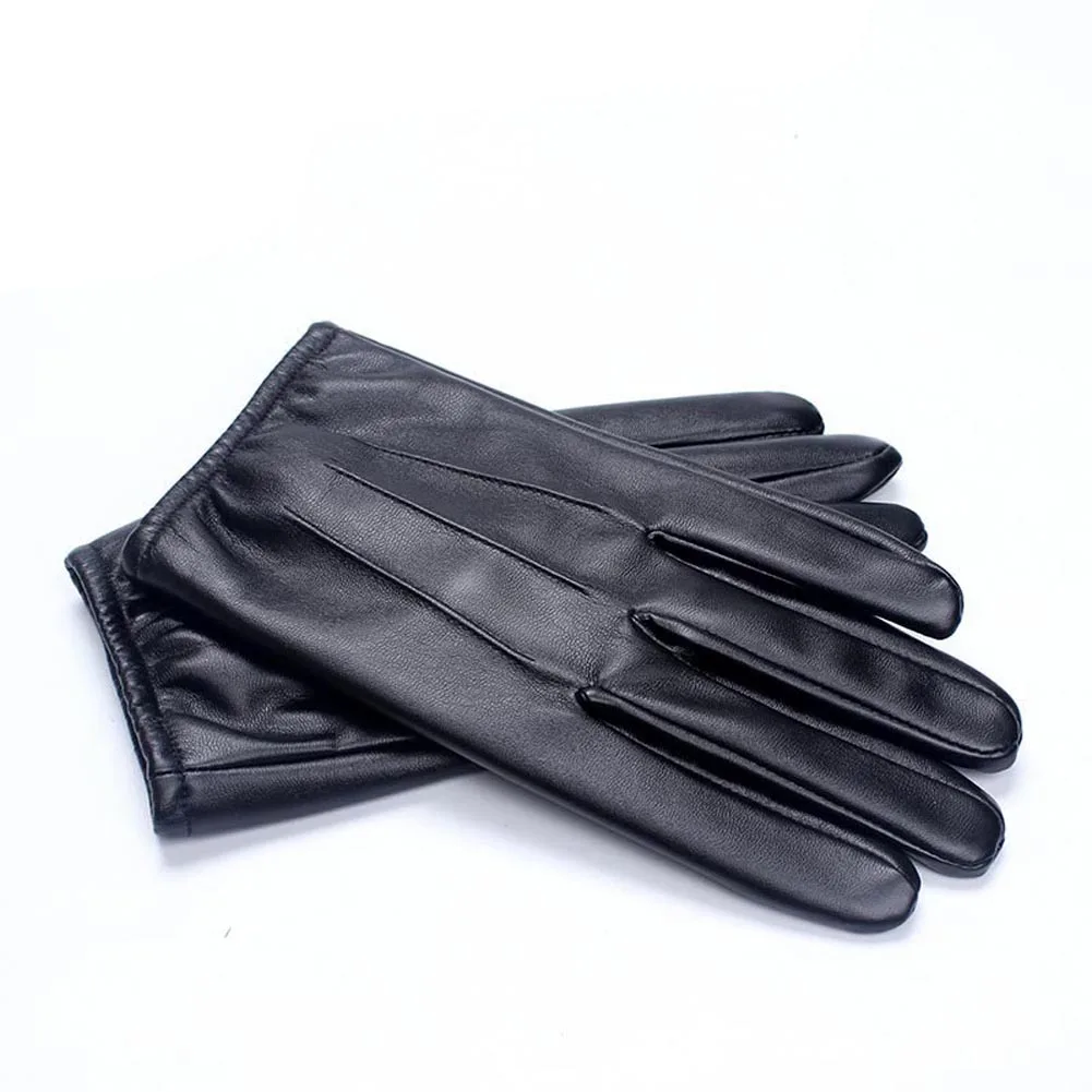 Pair PU Leather Gloves Soft Touchscreen for Driving Men's Winter Warm Full Finger Motorcycle Gear Durable Outdoor Apparel