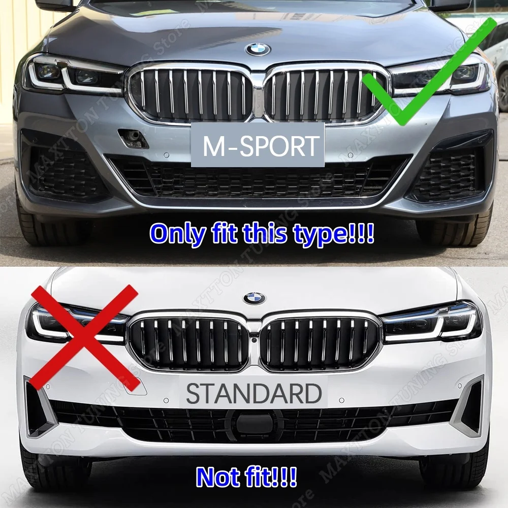 3 قطعة المصد الأمامي الأسود اللامع الفاصل لسيارات BMW 5 Series G30 Sedan G31 Touring M PACK 2021-2023 تعديل مجرفة المفسد الأمامي