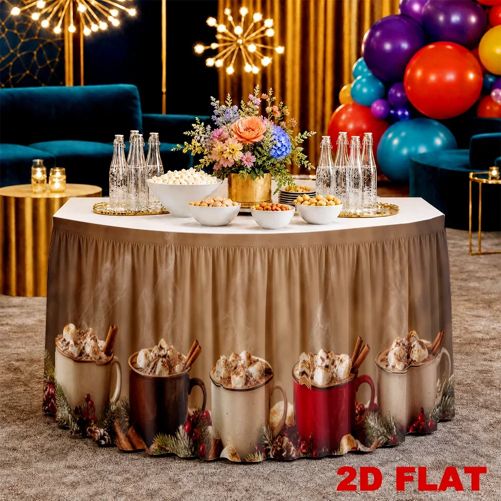 2D flat design, 1-piece heatable cocoa steam winter holiday tablecloth, back-to-school season, wedding