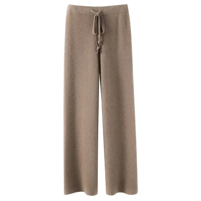 Soft Knitted Pants Women's Autumn/Winter Outerwear Hanging Knitted Wide Leg Pant White Floor Pants Straight Leg Pants