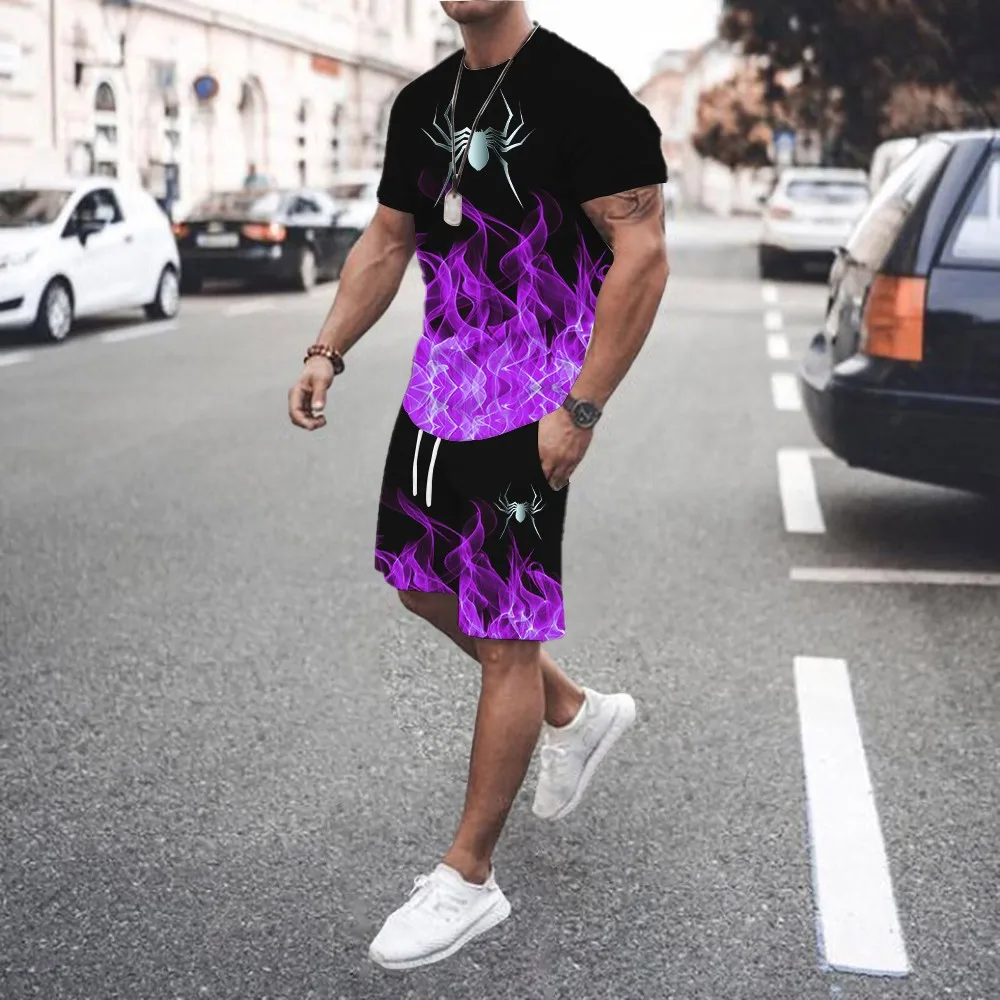 Men 2Pcs Sets Summer 3D Print Casual Gradient Suit Shirt  Shorts Streetwear Shirt Holiday Two Piece Suit