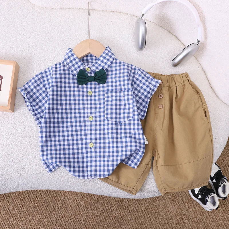 New Summer Baby Clothes Suit Children Boys Casual Plaid Shirt Shorts 2Pcs/Sets Infant Clothing Toddler Costume Kids Tracksuits