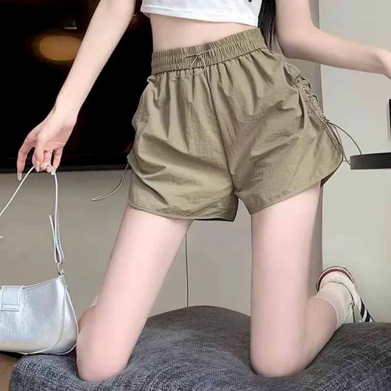 

Спортивные шорты трапециевидной формы для женщин, летняя распродажа, корейский стиль, повседневные шорты в стиле ретро, спортивные штаны с парашютом и эластичной резинкой на талии, женская одежда