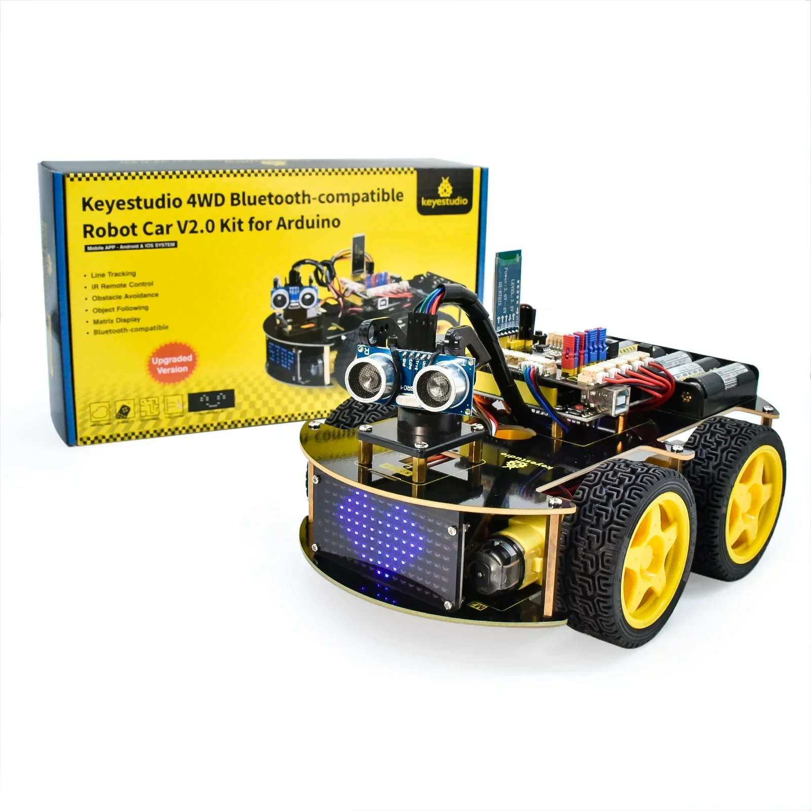 Keyestudio-Robot inteligente 4WD Multi BT para coche, dispositivo para Arduino, V2.0 actualizado con pantalla LED, Stem EDU, programación de arañazos