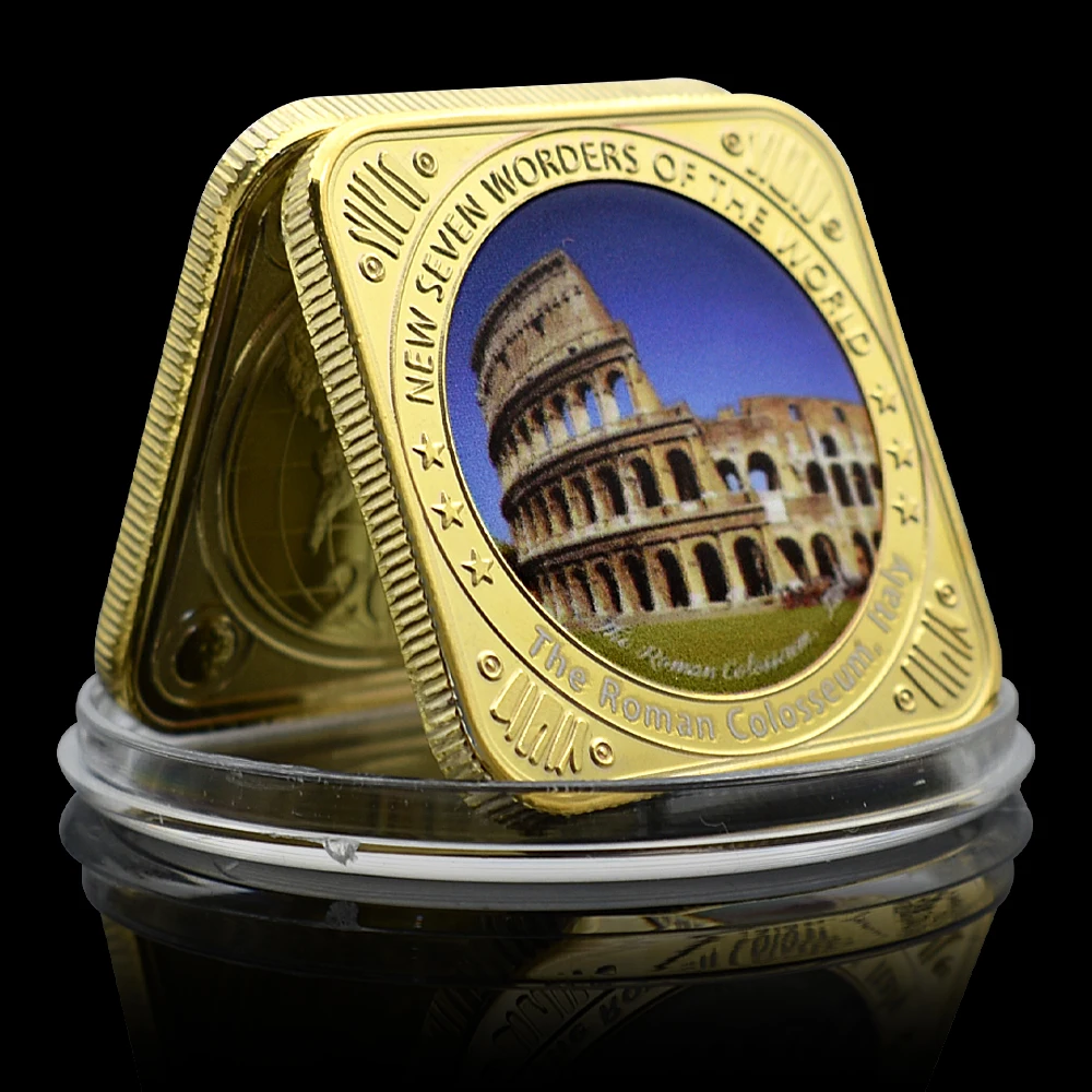 7Pcs/Set Gold Bar Commemorative Coin Seven Wonders of The World Nuggets Metal Relief Badge Collection Holiday Gift replica