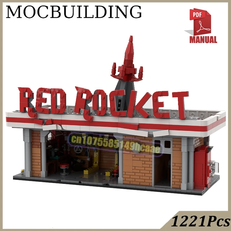 1221Pcs Red Rocket Station Model Workshop City Street View MOC Building Blocks Construction Red Rocket Truck Stop Toys Gift