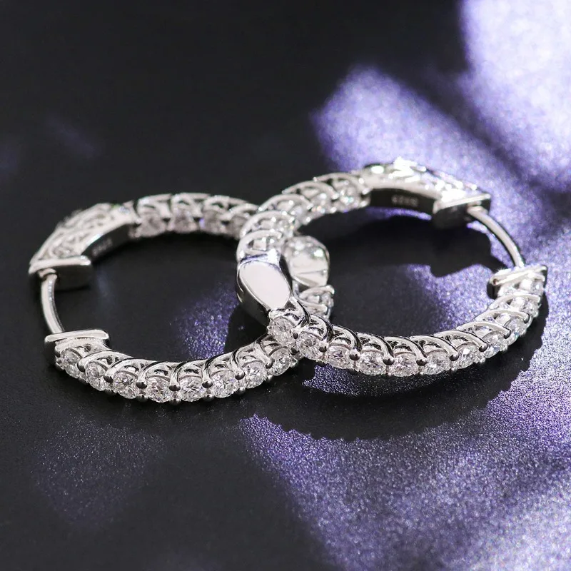 10k 14k 18k White Gold 3mm D Color Moissanite Hoop Earrings 24mm Custom Jewelry Au585 Au750 Gold Shine Circle Huggie Earrings