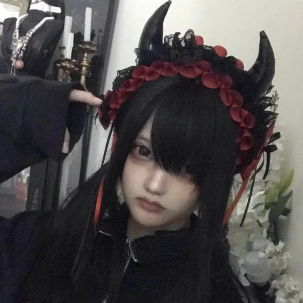 Dark Style Ruffle Devil's Corner Hair Band Punk Tulle Little Devil Headband Cosplay Bow Gothic Headwear Lolita Accessories