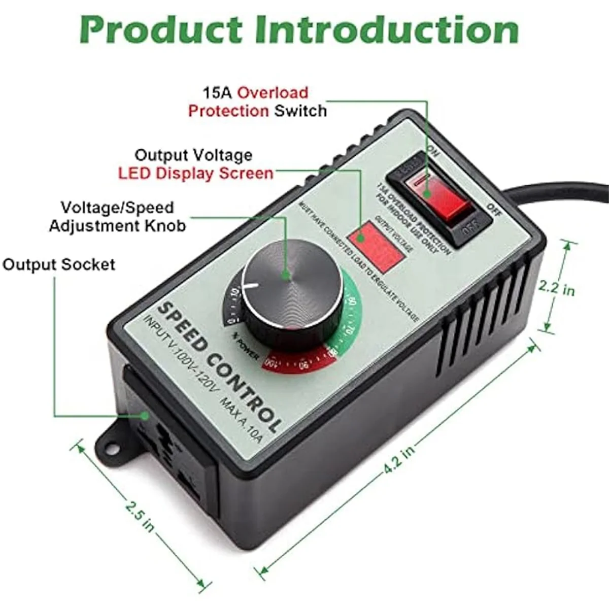 US Plug,AC Motor Speed Controller,15A Max, AC Electric Fan Variable Speed Controller Electronic Voltage RegulatorB84B