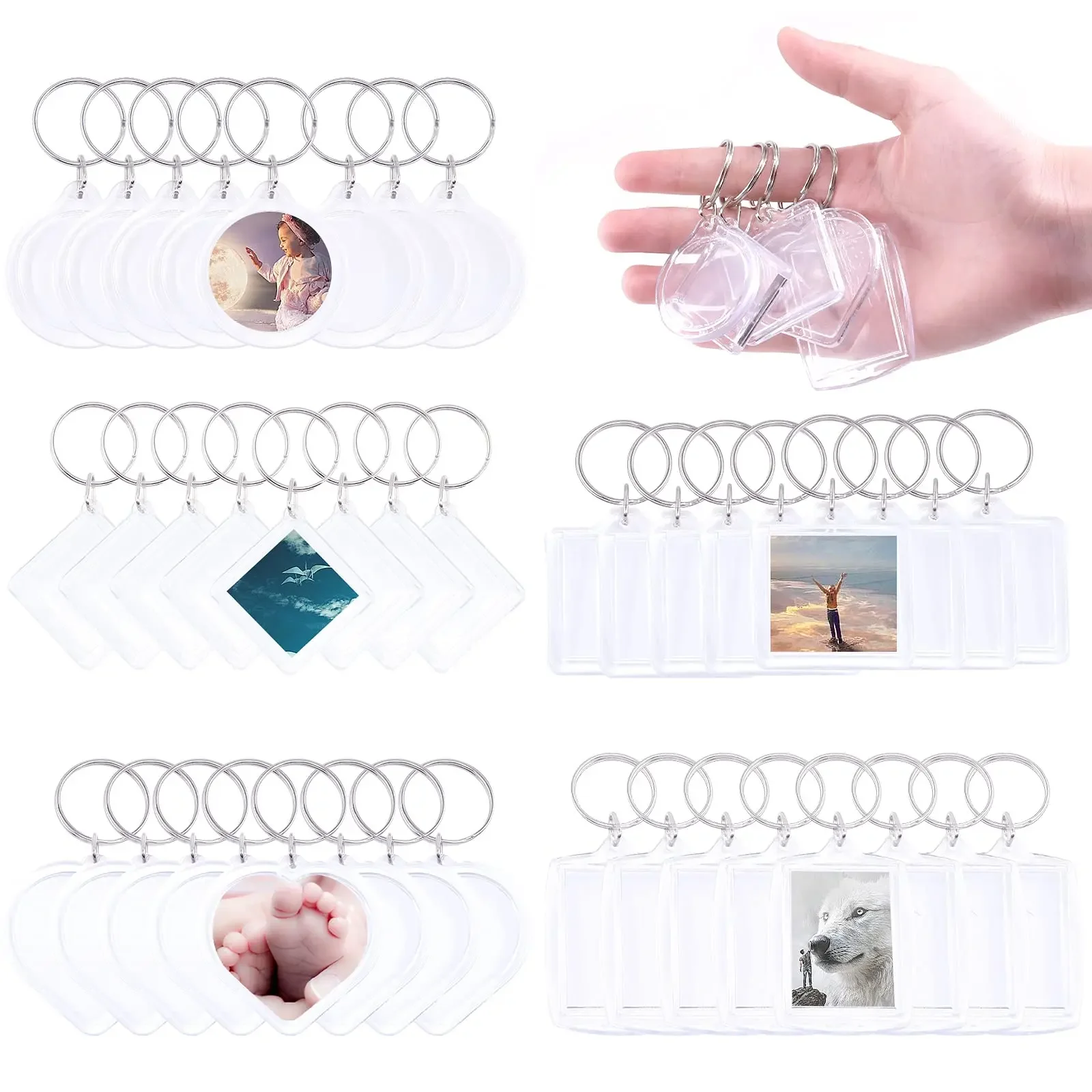 100PCS DIY Various Pendant Picture Frame Keyrings Make Your Own Key Kit for Kids To Assemble and Attach To Key Rings and Bags