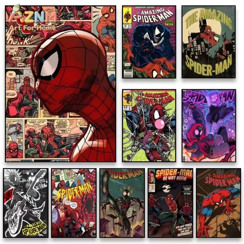 Frameless Classic Marvel Movie Poster Spiderman Venom Superhero Canvas Wall Art Print Mural Home Decor Gifts For Boys Und