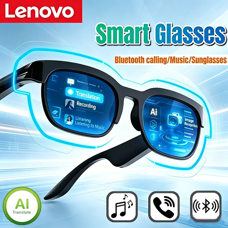 Lunettes Intelligentes Lenovo : Traduction IA, Conversation Bluetooth, Enregistrement, Écoute Musicale – Lunettes de Soleil Connectées pour Hommes et Femmes – Nouveauté 2026