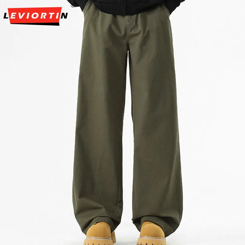 

Men's American basic oblique cut versatile slimming and height enhancing loose hanging straight tube workwear micro flared pants