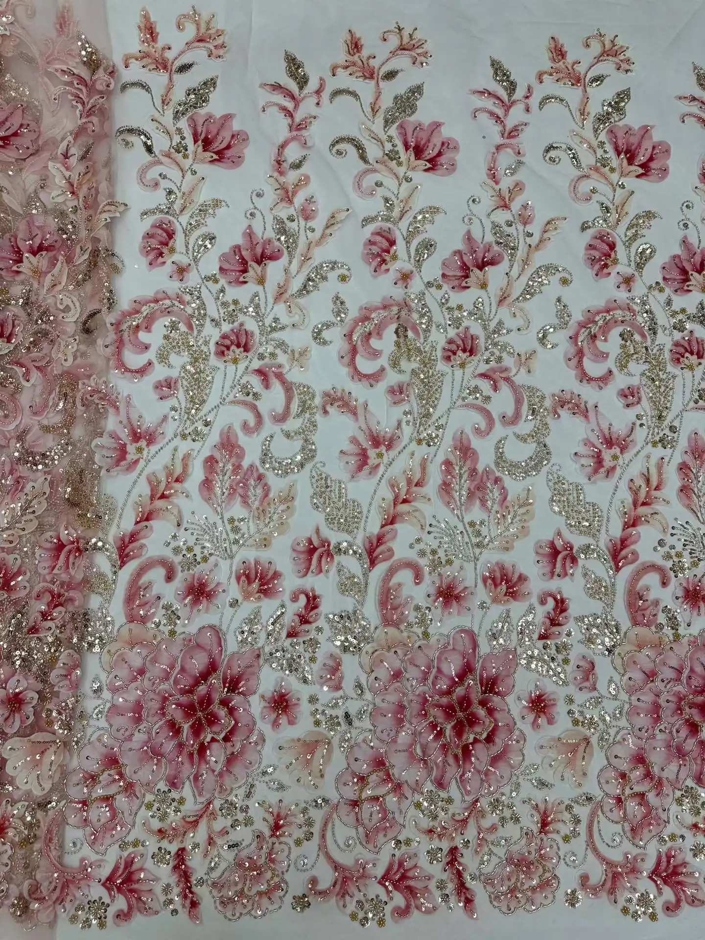 African French Beaded Multi COlor Lace Fabric 2026 High Quality Lace Pink Lace Fabric Nigerian Tulle Mesh Lace Fabrics Wedding