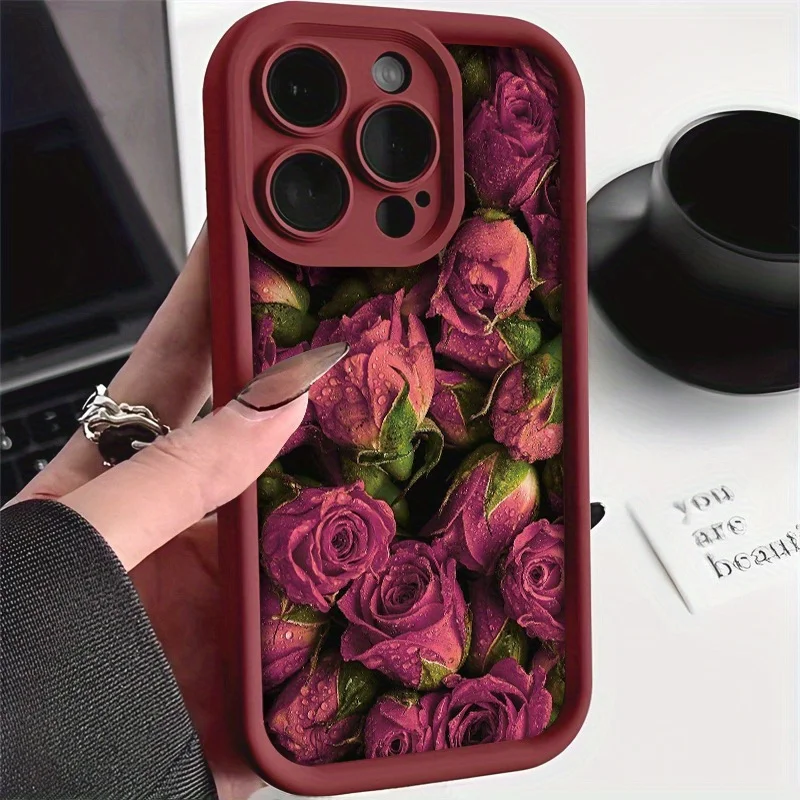 

Полноэкранный чехол для телефона с рисунком розы для iPhone 16 15 14 13 12 Pro Max, защитный мягкий чехол от падения и защиты от падения и ржавчины