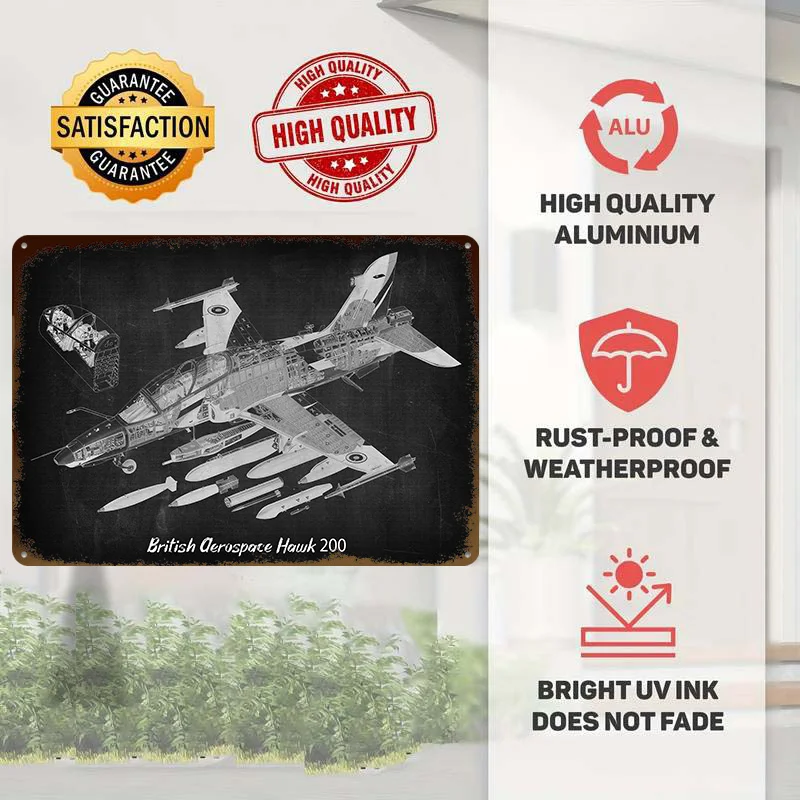 British Aerospace Hawk 200 Printed Poster Customized Wall Art Retro Vintage Metal Tin Signs for Modern Home Decoration Luxury