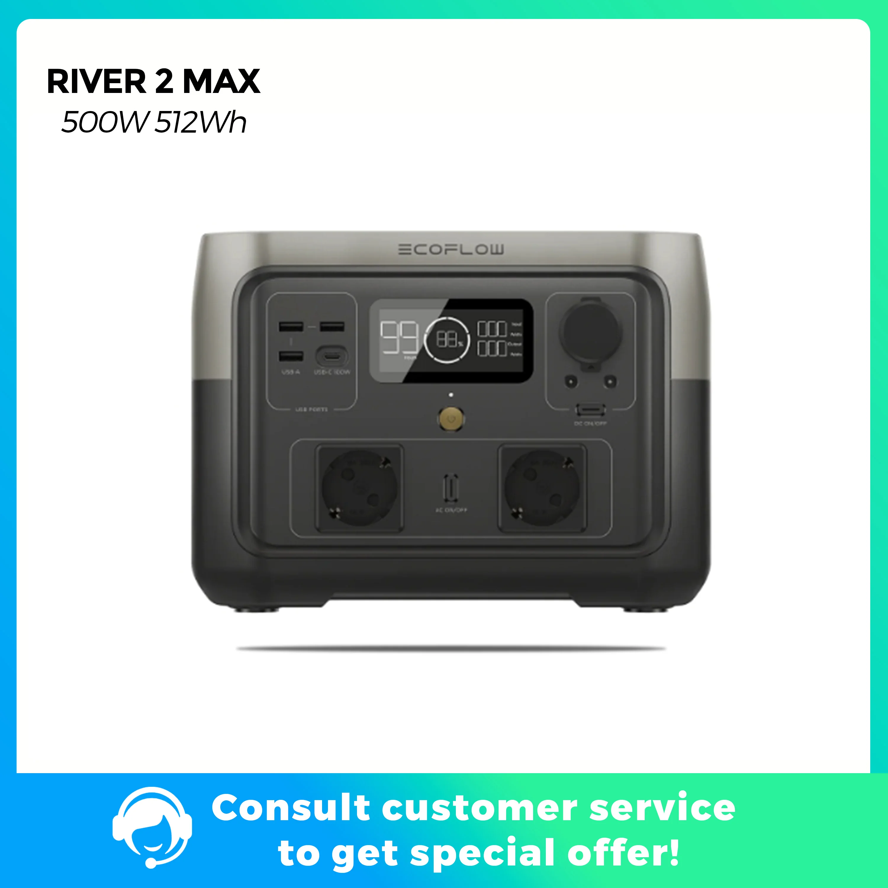 EcoFlow RIVER 2 Max Protable Power Station Camping Power 512Wh 500W AC Solar Generator LiFePO4 Battery For Home RV Outdoor