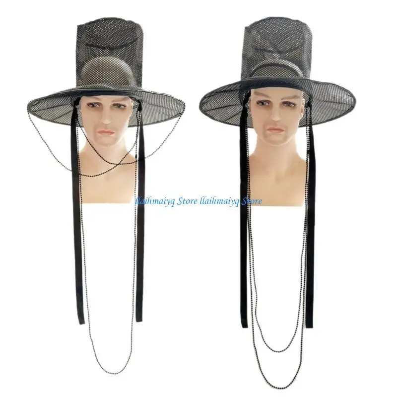 573B Black Mesh Statement Hat for Party Styling, Stage Use and Joseon Looks