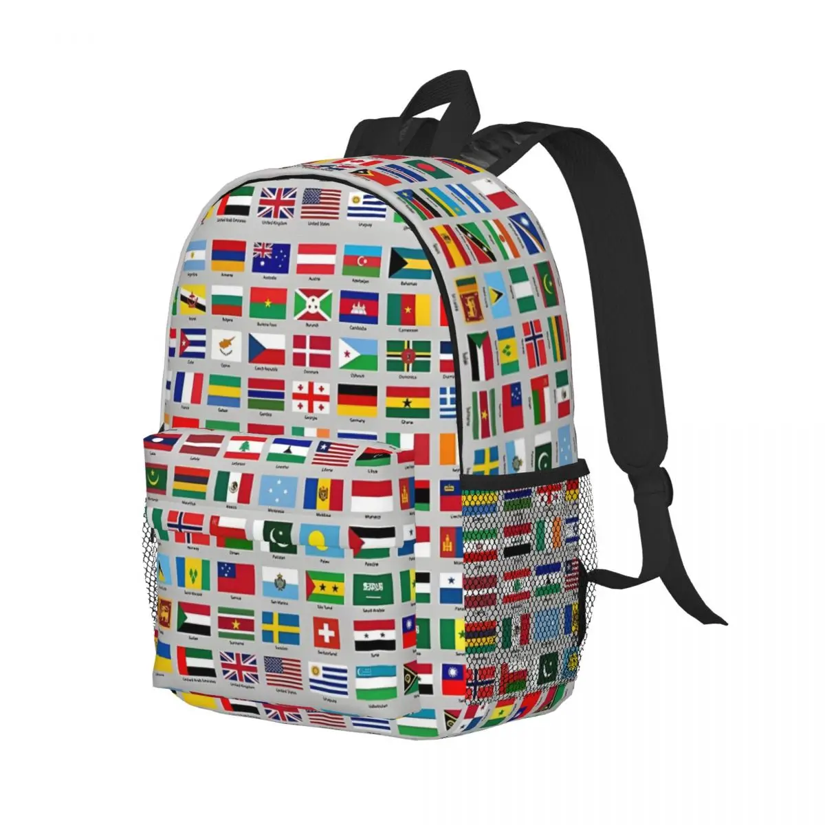 Todas las banderas del mundo actual, mochila escolar con patrón de moda, ligera, 15 pulgadas