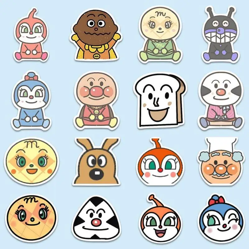 60Pcs Kawaii Anpanman Sticker Anime Cartoon Baikinman Melopanna Cute Peripheral Notebook Trunk Hand Account Decorate Kid Gifts