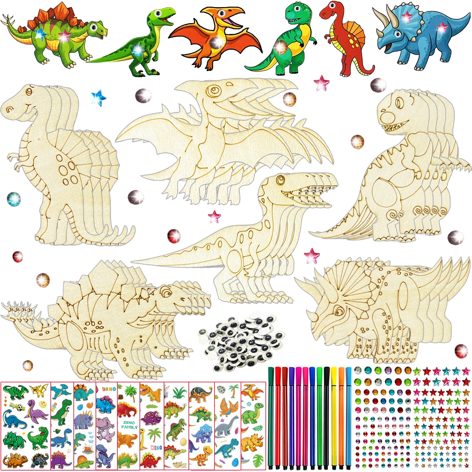 

270 sets of dinosaur crafts, colored wooden crafts, unfinished crafts sets, birthday party crafts for DIY crafts, birthday gifts