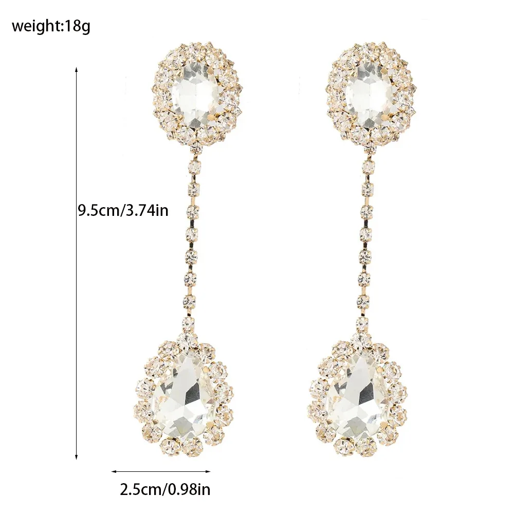 Fashion Shiny Rhinestone Long Oval Earrings for Women Luxurious Water Drop Pendant Earrings Claw Chain Jewelry Party Gifts