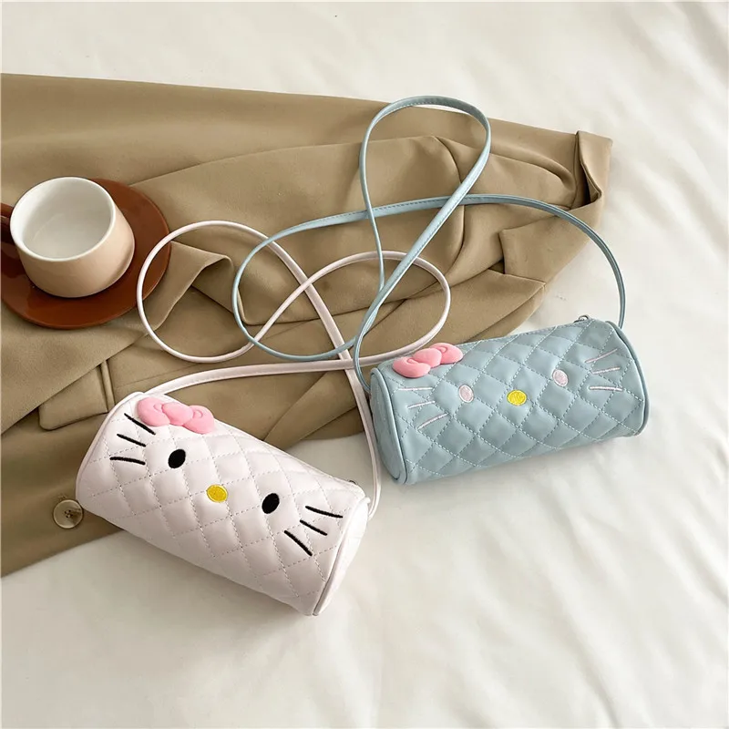 

Mini Cylindrical Bag New Embroidery Thread Cartoon Cute Mobile Phone Bag Diamond Grid Portable Crossbody Bag