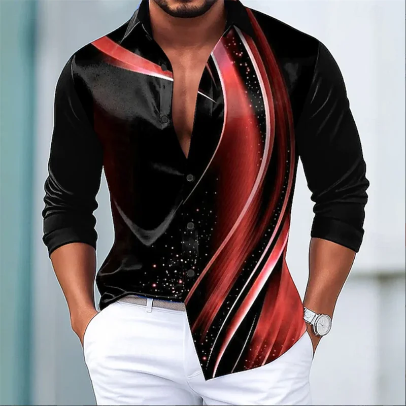 

Men's Geometric Mesh Long Sleeve Shirt Casual Fashion Outdoor Holiday Street 3D Starlight Printed Long Sleeve Shirt