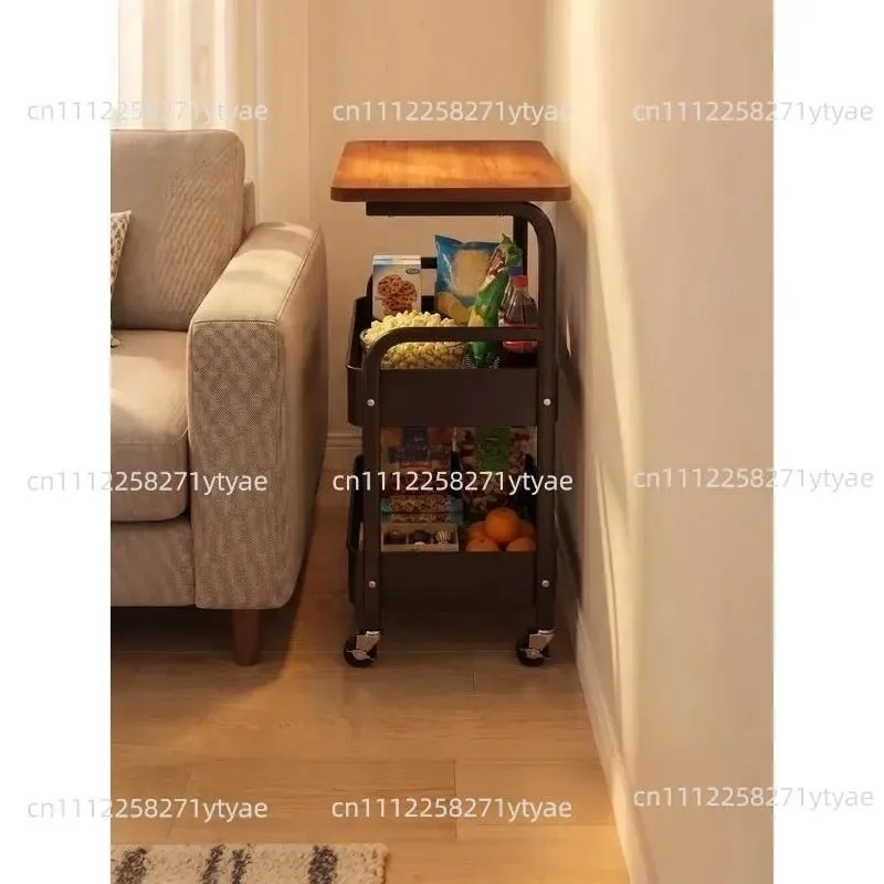 Mobile Coffee Table Cart, Narrow Edge Next To The Sofa in The Living Room, Three-layer Storage Snack Rack