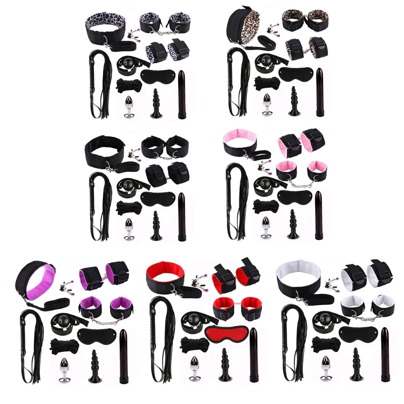 

20RF 11Pcs/Set Nylon BDSM Bondage Set Whip Mouth Gag Dildo Massager Vibrator Butt Plug Couples Adult Erotic Sex Toy