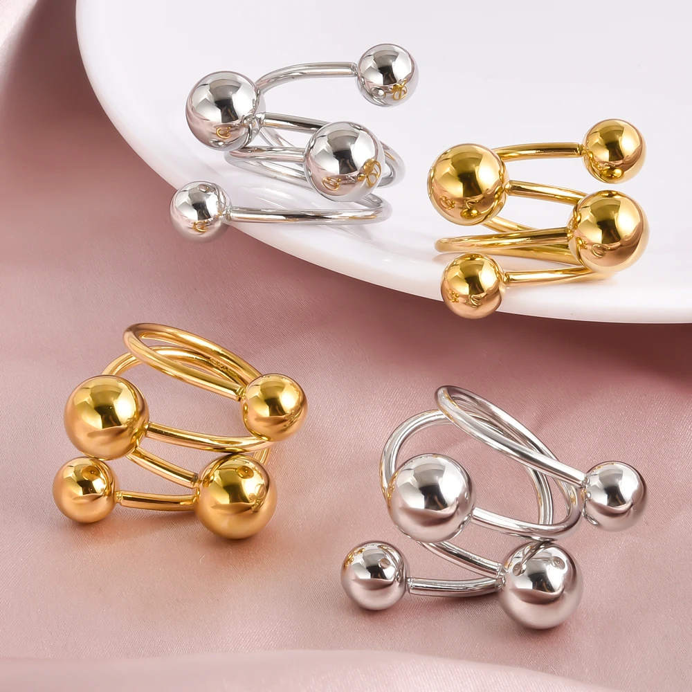 1/5pcs Fashion Different Sizes Ball Beads Open Adjustable Stainless Steel Rings For Women Men Accessories Finger Jewelry Bagues