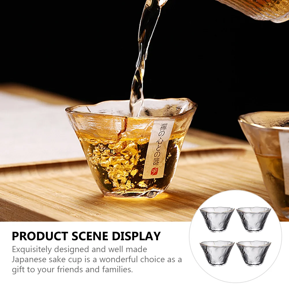 4 Pcs Japanese Tea Cup Japanese-style Sake Coffee Mug Glass Serving Drinking Espresso Cups Household Heat-Resistant