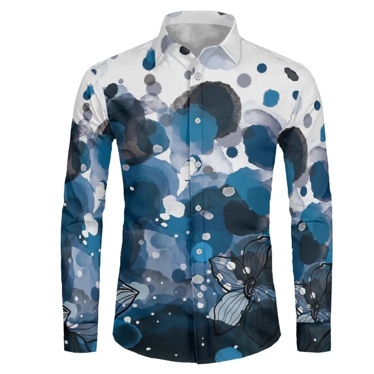 Men's Shirt Regular Lapel Festival Shirt Men 3d Printing Color Splash Printing Casual Street Long Sleeve Fashion Printed Shirt