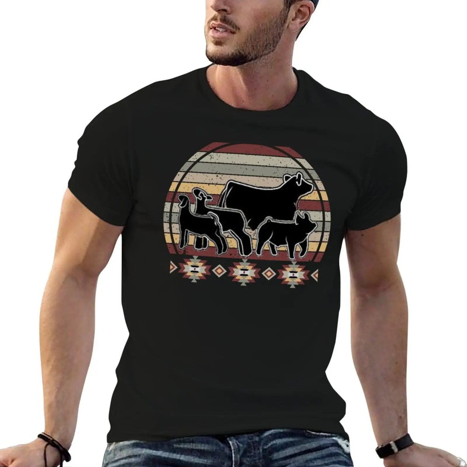 Livestock Show Animals - Market Steer, Market Sheep, Market Pig, Goat T-Shirt Luxury man man t shirt black t shirts for men