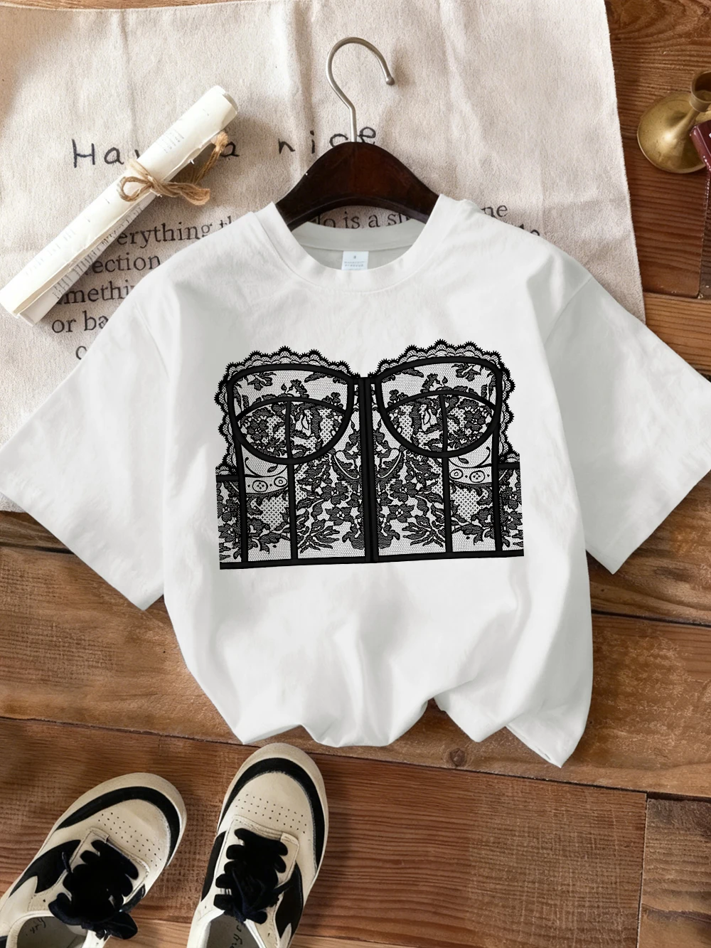 Sexy Sweet Spicy Lace Prints T-Shirts Women Casual O-Neck Short Sleeve Tops Soft Loose T Shirt Summer Comfortable Woman Clothes