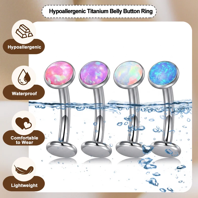 Women's ASTM F136 Titanium Belly Button Ring with Opal