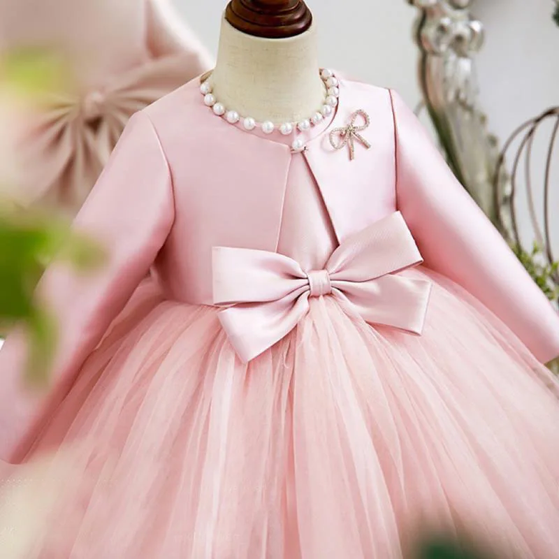 Kids Princess With Jacket Bow Flower Girl Dress Children First Communion Dress Ball Gown Wedding Party Dress Birthday Show