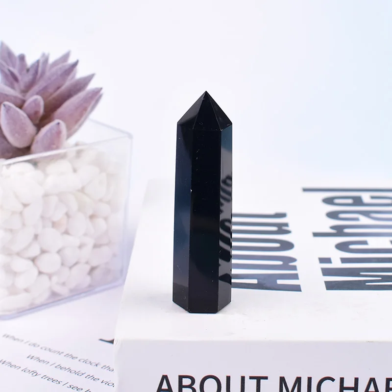 1pc 50-80mm Natural Crystal Polished Obsidian Point Hexagonal Obelisk Crystal Wand Meditation Ornament For Home Decoration