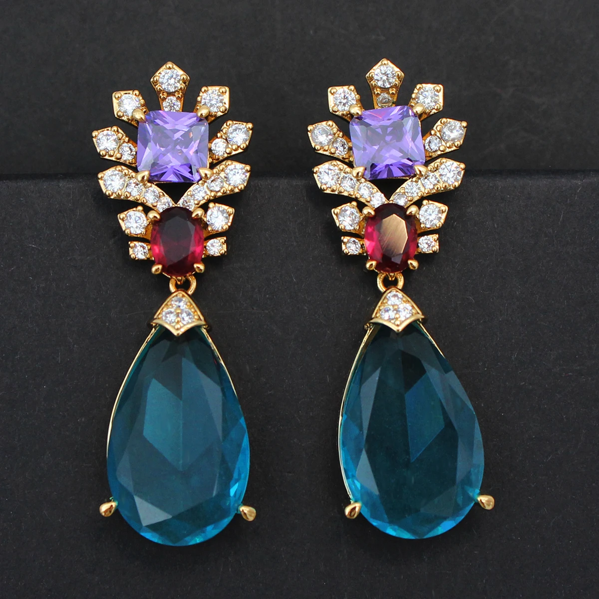

Vintage Earrings Yellow Blue Transparent Water Drop Pendant Earrings for Women Evening Party Wedding Bride Jewelry