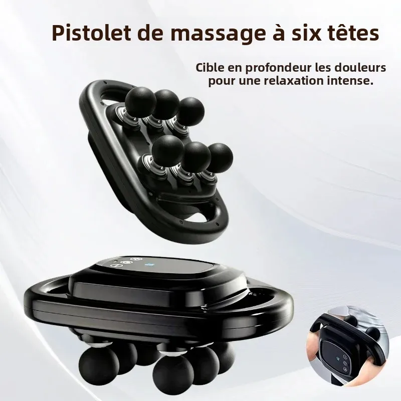 Pistolet de massage des tissus profonds à 6 têtes, masseur musculaire puissant à vibrations pour le dos, la taille, les épaules, les jambes, soulagement de la fatigue et récupération