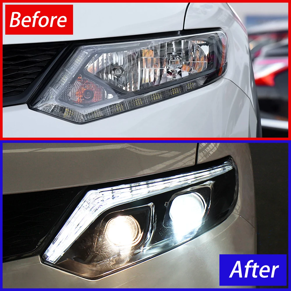 For Car Front Lamps for Nissan X-Trail 2014-2016 Auto Headlights Assembly Upgrade LED Streamer Flicker Projector 2 Lens Accessor