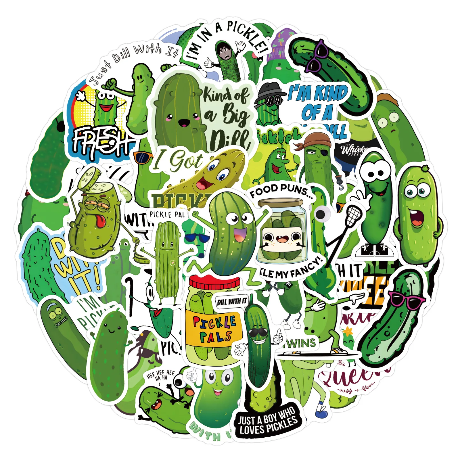 

60pcs Cartoon Green Pickle Graffiti Stickers Set Waterproof Decals for Phone Guitar Laptop Notebook Suitcase Cup Kids Toy