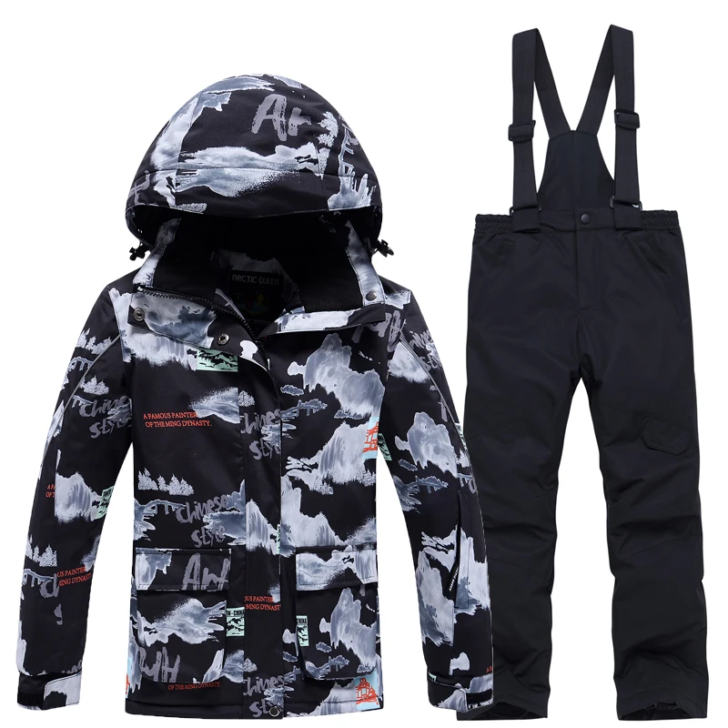 Fashion, Children's Snow Suit, Snowboard Clothing Sets, Outdoor Wear, Ski Coat and Strap Pant, Kids Costumes, Boy‘s and Girl's