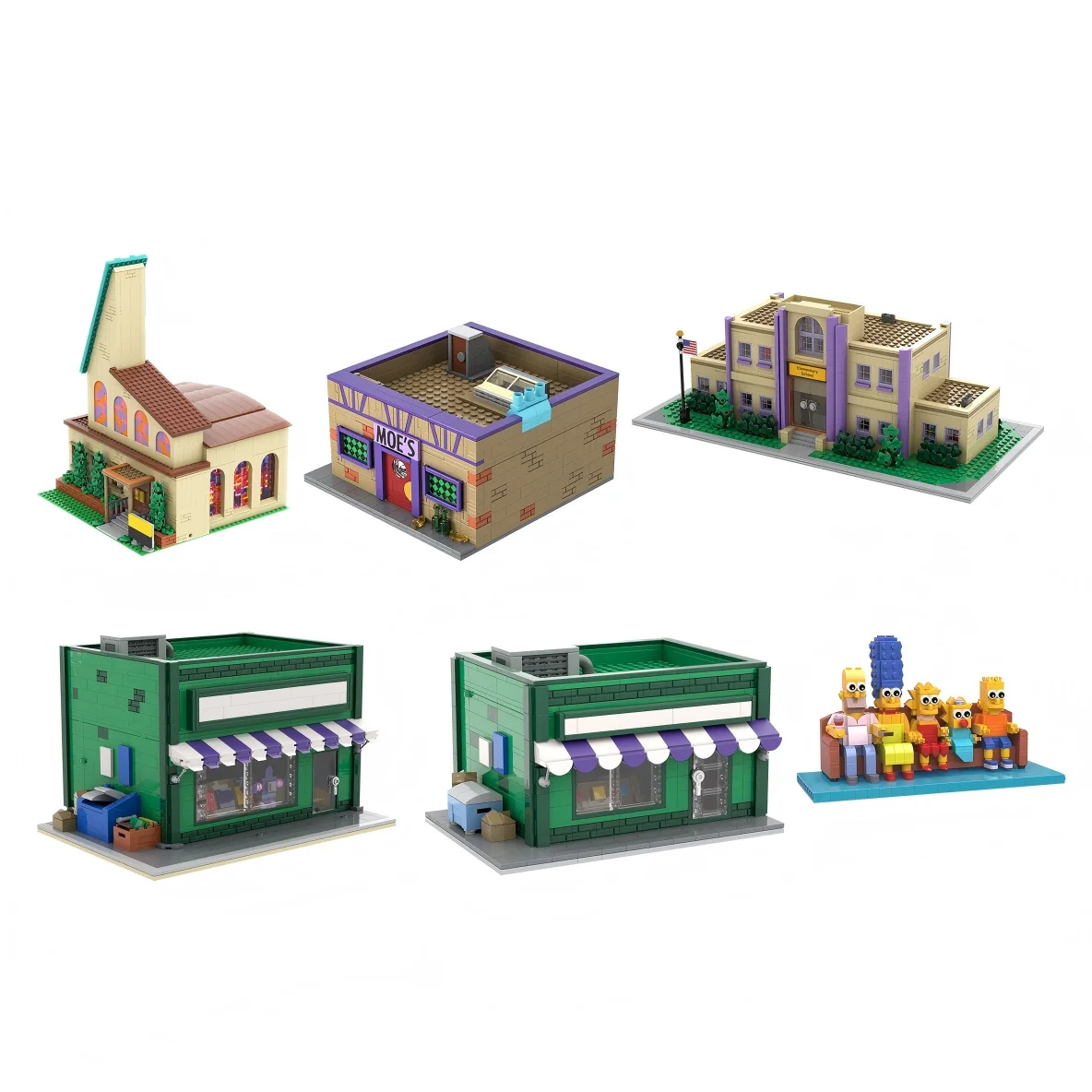 MOC Simpsoned Springfield City Street View Modular Architecture Building Blocks Advanced Building Sets Diorama Adults Fun Gift