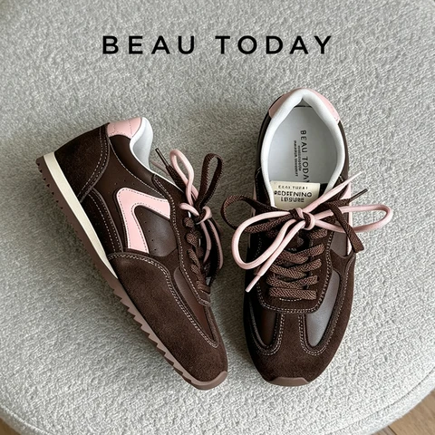 Повседневные кроссовки BEAUTODAY для женщин из замши с круглым носком, на шнуровке, ручной работы, 29959
