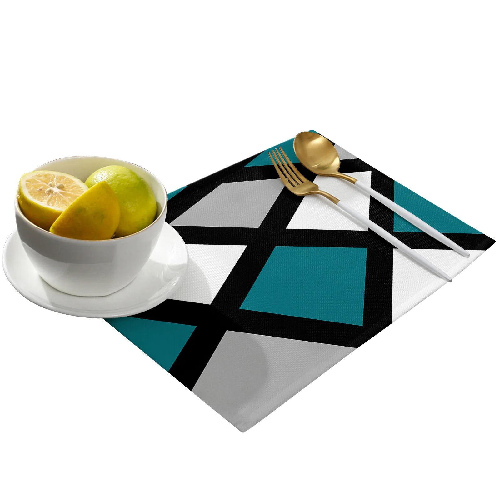 Blue Green Black Grey Geometric Square Dining Placemat Tableware Mats Kitchen Dish Mat Pad 4/6pcs Table Mat Home Decoration